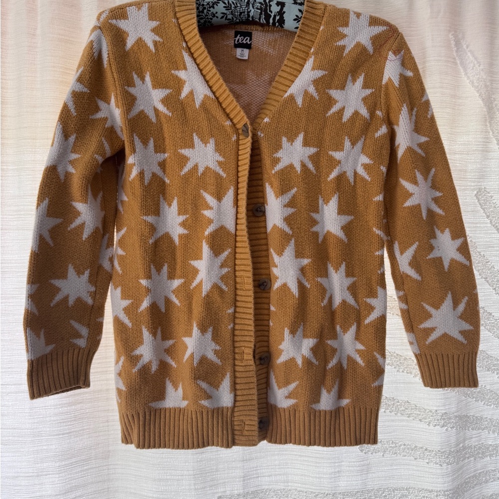 Tea Collection Brown and White Star Pattern Cardigan
